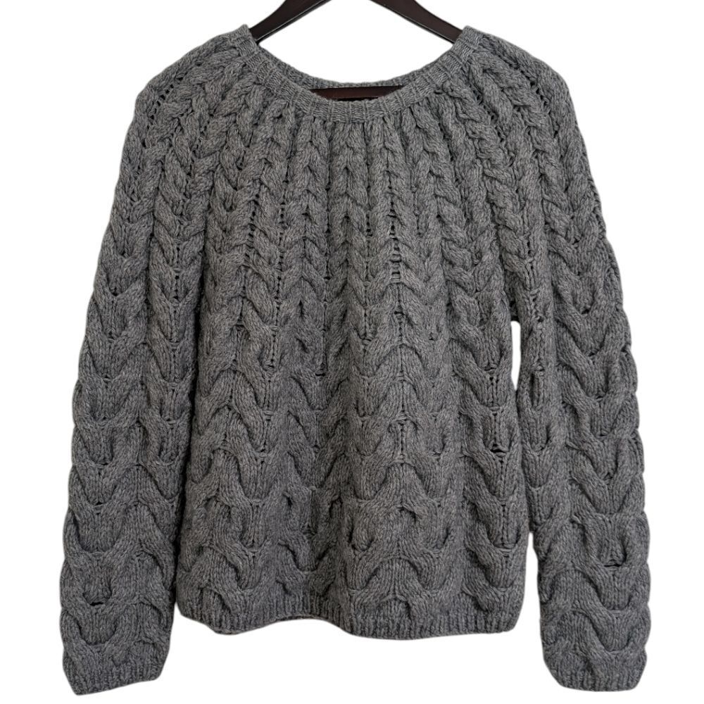 ​Samsoe Samsoe Nia Grey Melange Chunky Oversized Chevron Knit Sweater XS